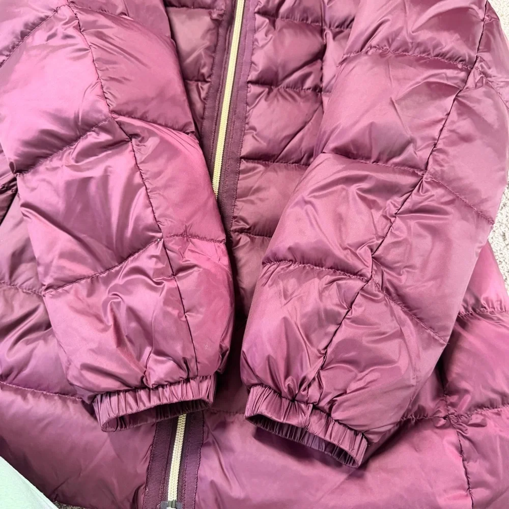 Kate Spade Women’s Untrimmed Down Puffer Coat Jacket Full Zip Hooded Red Wine M